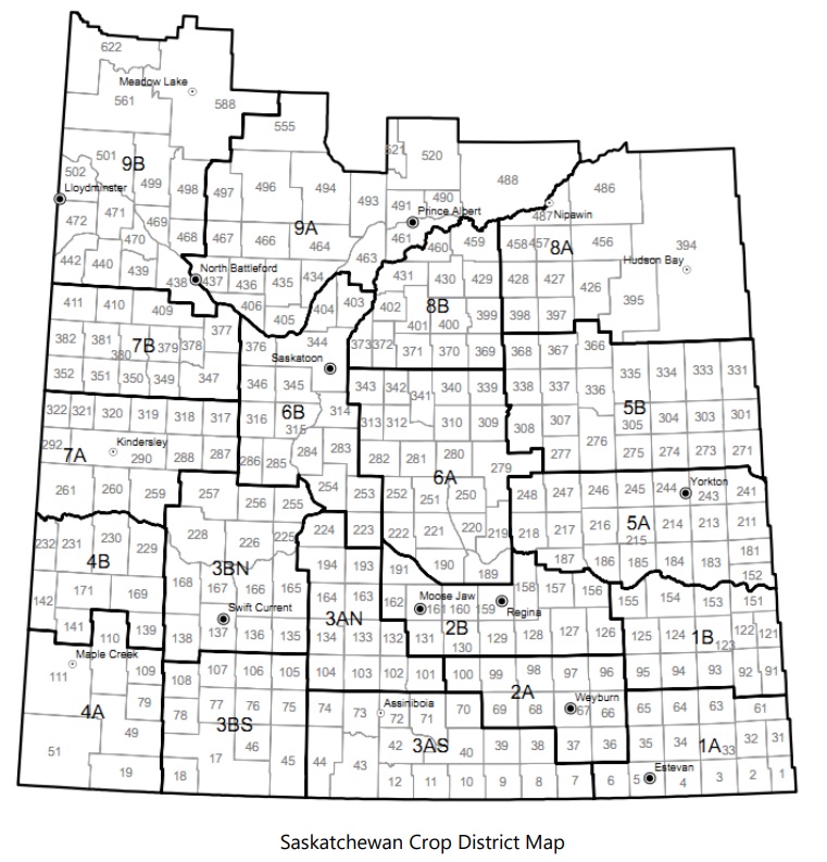 sask farmland crop district map